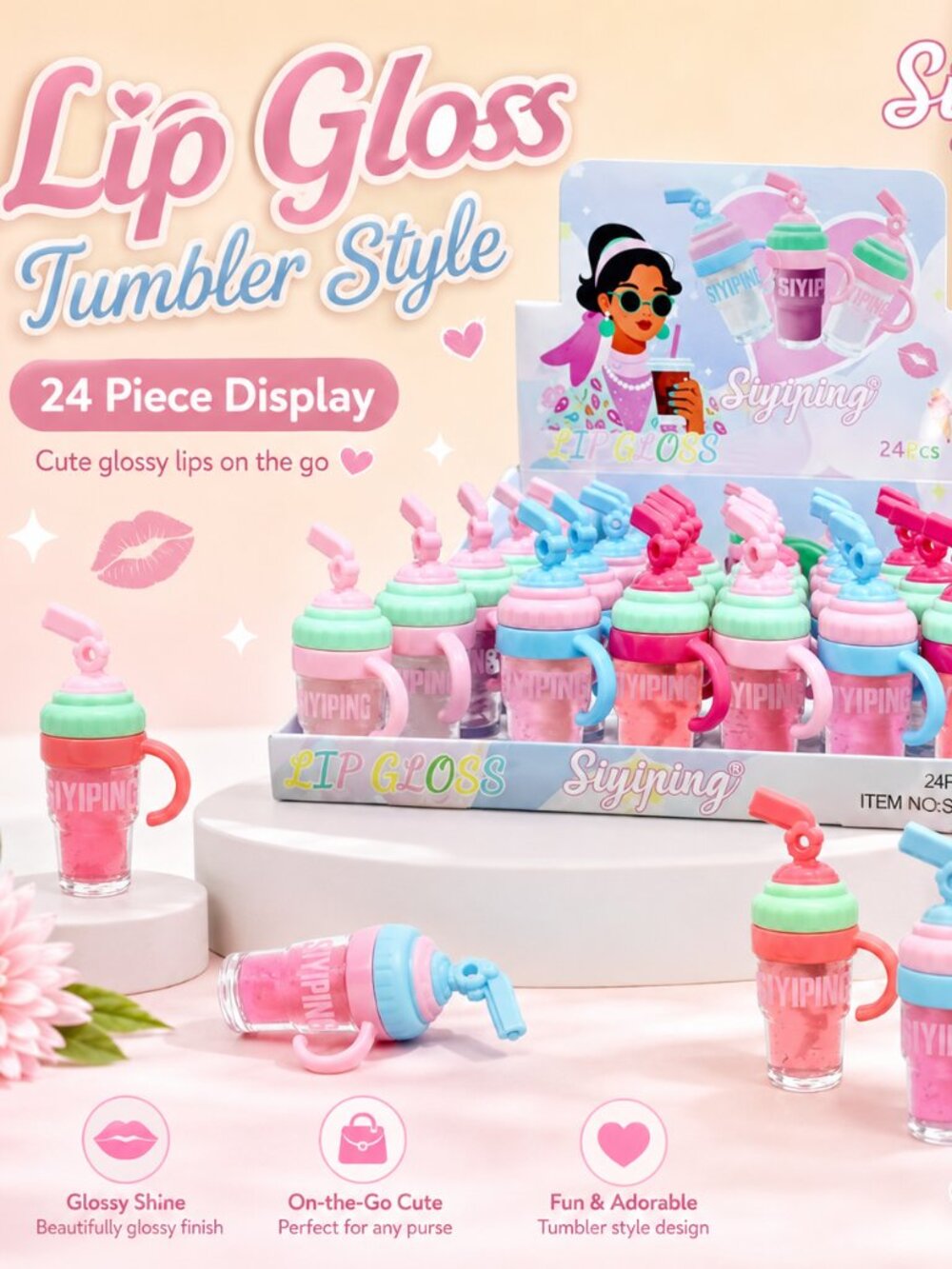 24 Piece Box Tumbler Lip Gloss Display